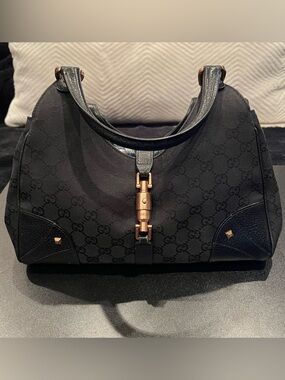 Vintage Gucci Black GG Canvas Nailhead Bardot Hobo